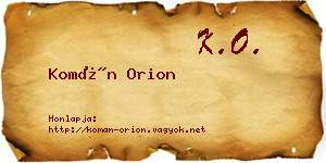 Komán Orion névjegykártya